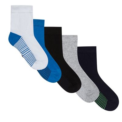 Pack of five boys' multi-coloured cushioned ankle socks